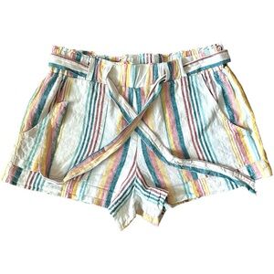 Indigo Rein Linen casual Shorts with belt size XL multi stripe/ color w/pockets